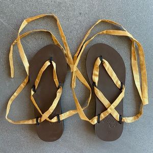 Sseko Gold Ribbon Sandals with Brown Leather Base
